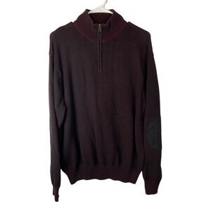 RedHead Mens Quarter Zip Sweater Burgundy Elbow Patches Cotton Blend Large